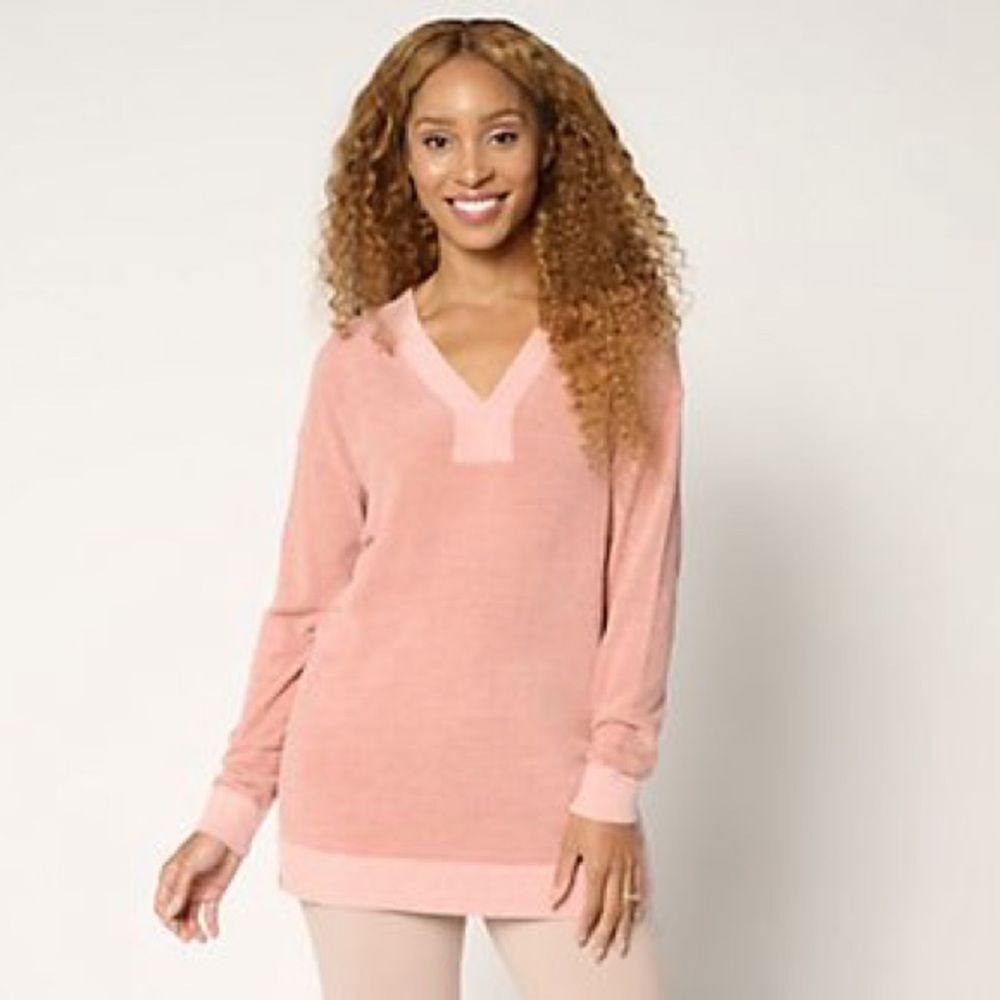 Barefoot Dreams CozyChic Ultra Lite Color Block V-Neck Tunic Women XSP NWT